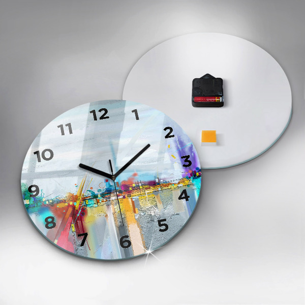 Round glass clock Abstract oil landscape