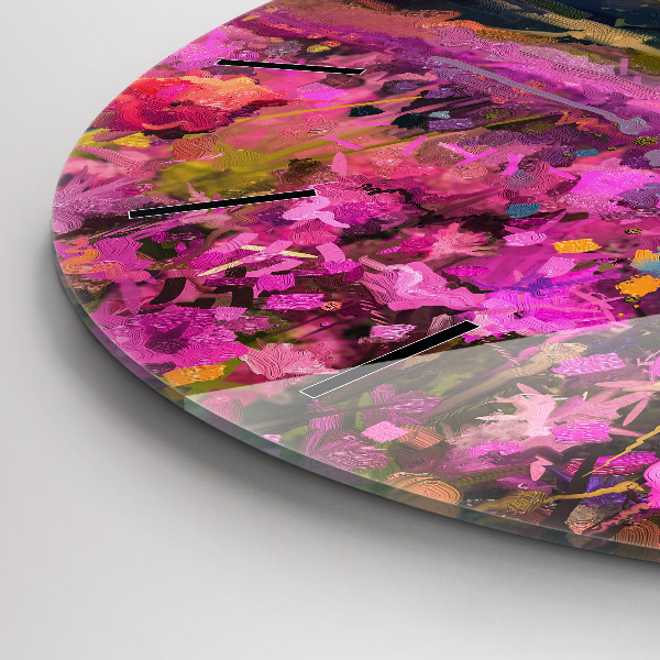Round glass clock Meadow in the sunset