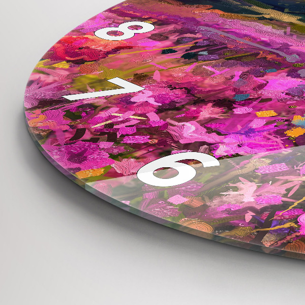 Round glass clock Meadow in the sunset