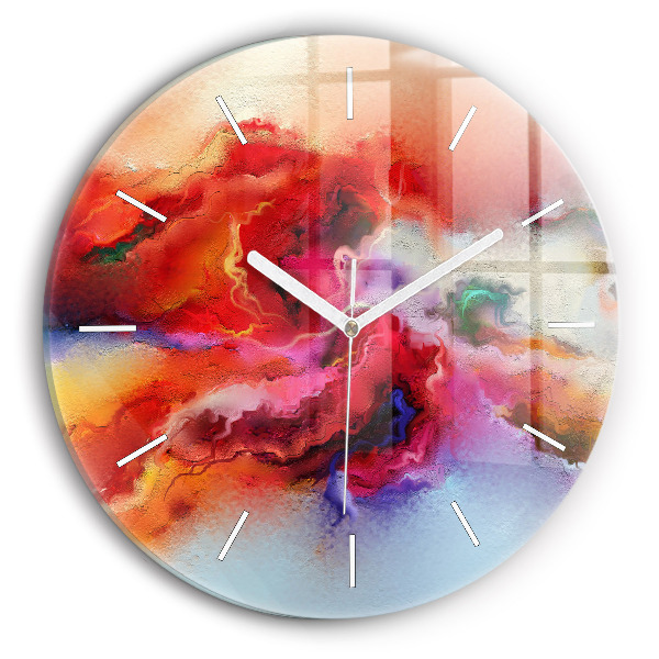Round glass clock Spilled paint