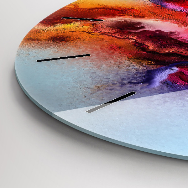 Round glass clock Spilled paint