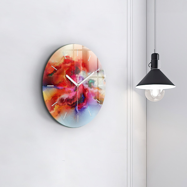 Round glass clock Spilled paint