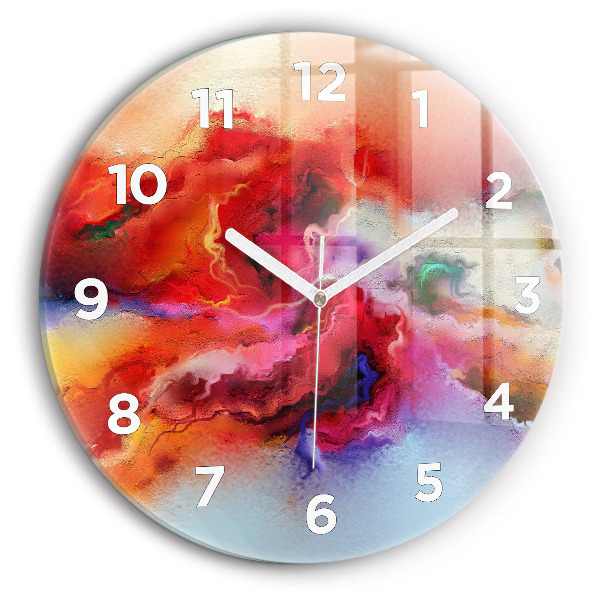 Round glass clock Spilled paint