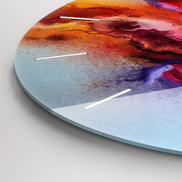 Round glass clock Spilled paint