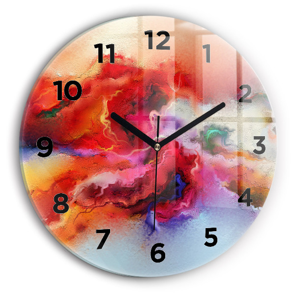 Round glass clock Spilled paint