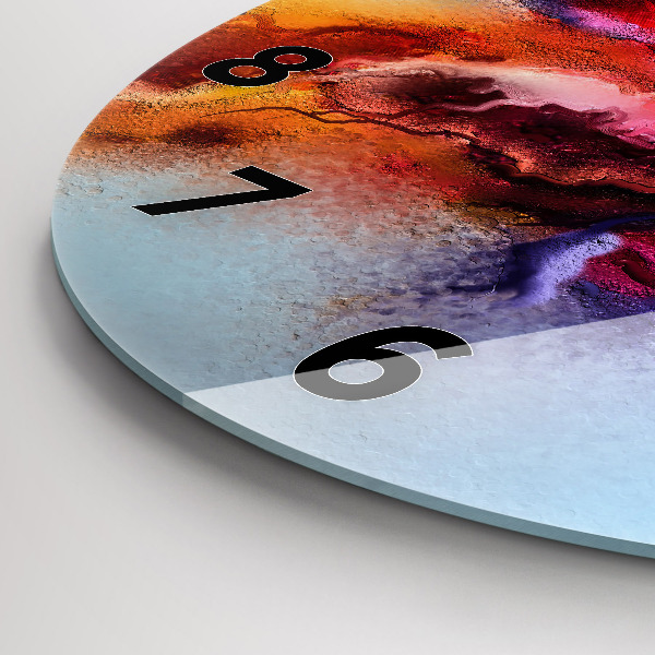 Round glass clock Spilled paint