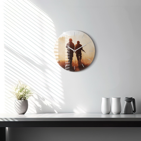 Round glass clock Soldiers