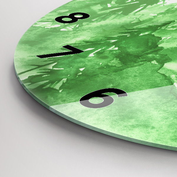 Round glass clock Painting green forest