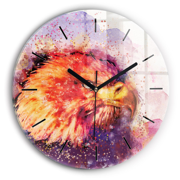 Round glass clock Watercolor eagle