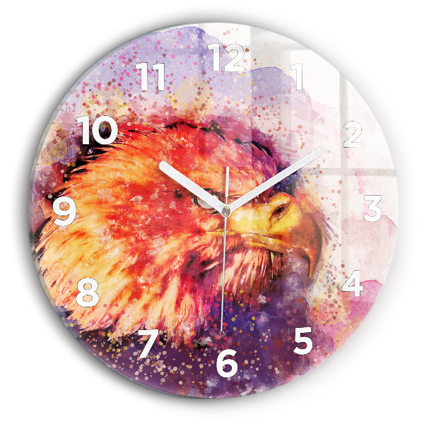 Round glass clock Watercolor eagle