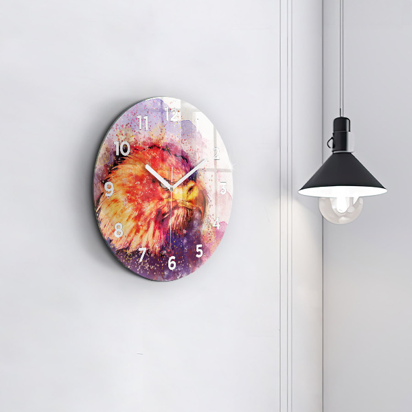 Round glass clock Watercolor eagle