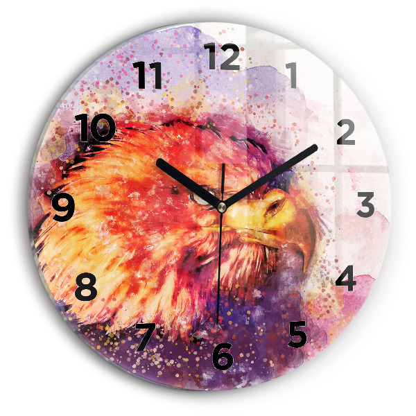 Round glass clock Watercolor eagle