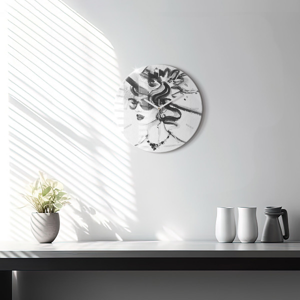 Round glass clock Fashionable woman