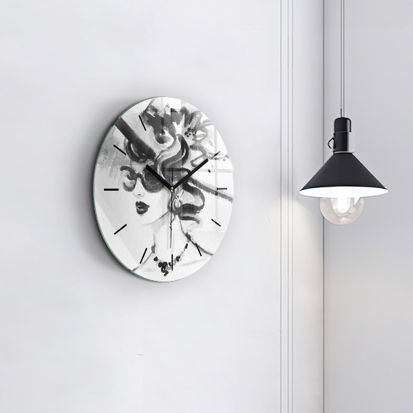Round glass clock Fashionable woman