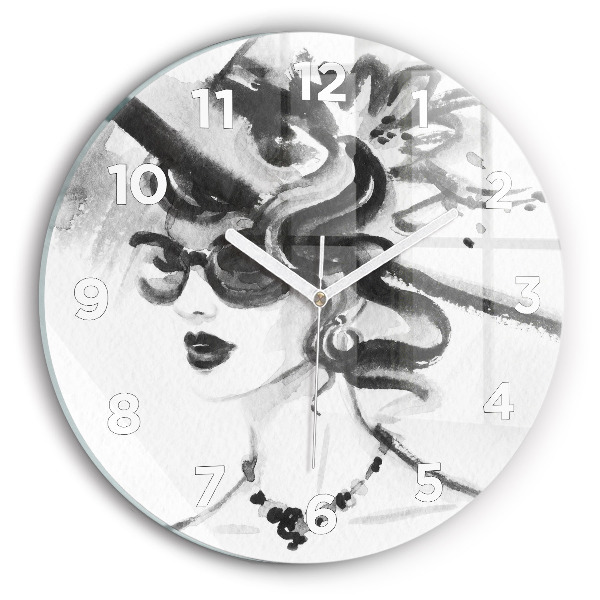 Round glass clock Fashionable woman