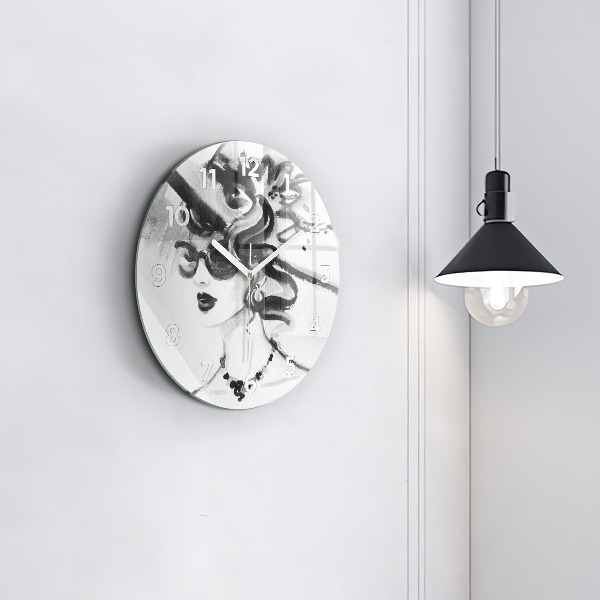 Round glass clock Fashionable woman