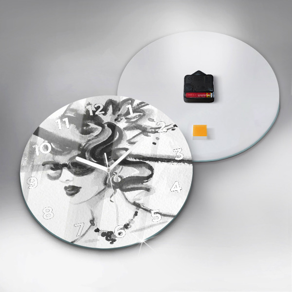 Round glass clock Fashionable woman