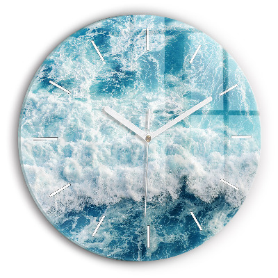 Round glass clock Ocean waves