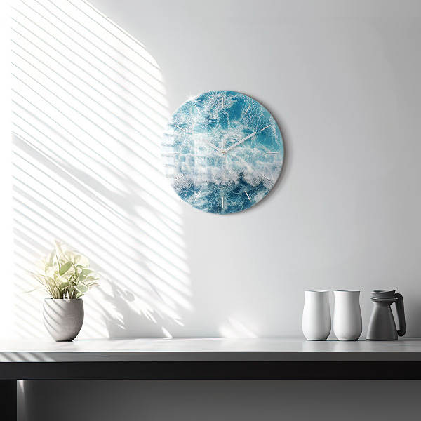 Round glass clock Ocean waves