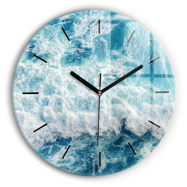 Round glass clock Ocean waves