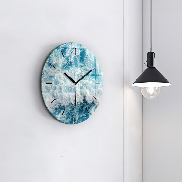 Round glass clock Ocean waves