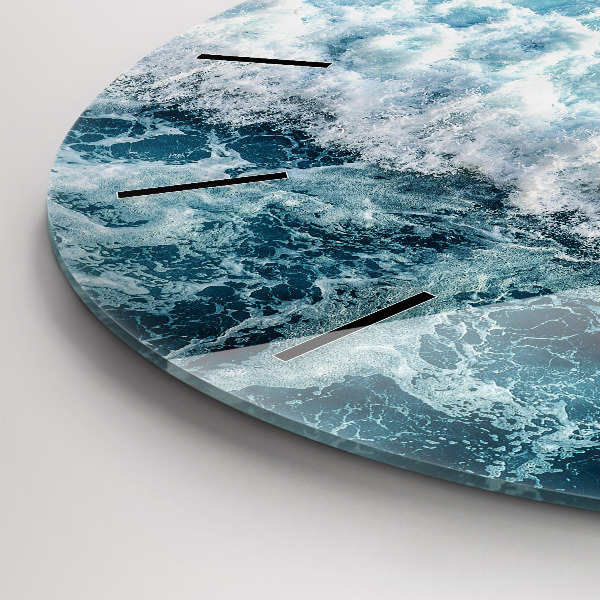 Round glass clock Ocean waves