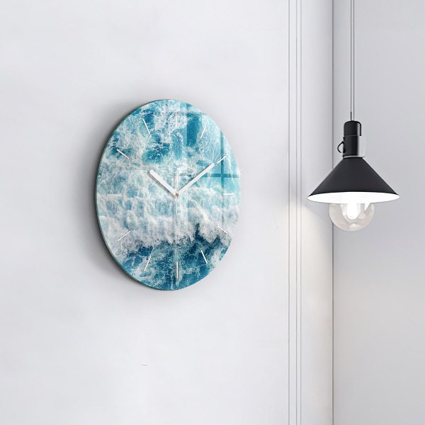 Round glass clock Ocean waves