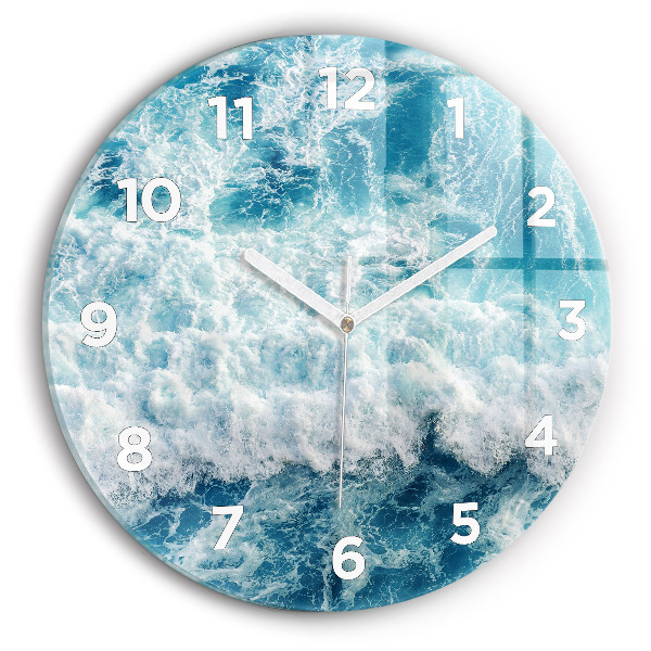 Round glass clock Ocean waves