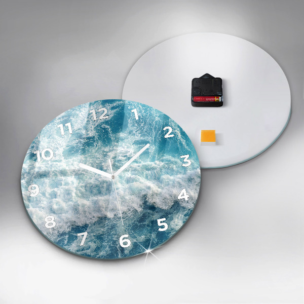 Round glass clock Ocean waves