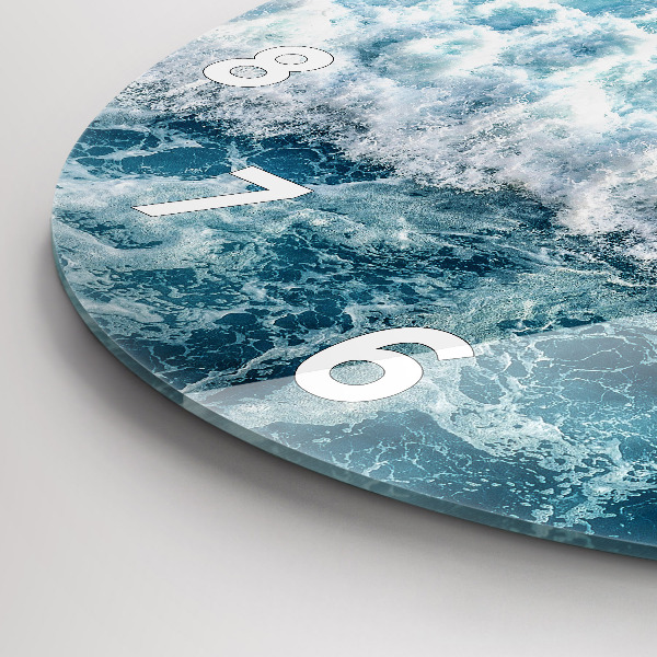 Round glass clock Ocean waves