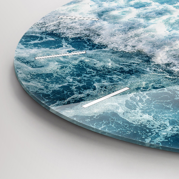 Round glass clock Ocean waves