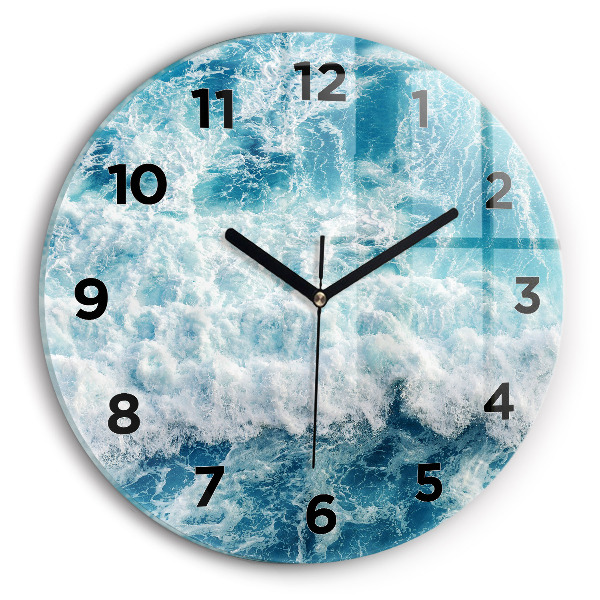 Round glass clock Ocean waves