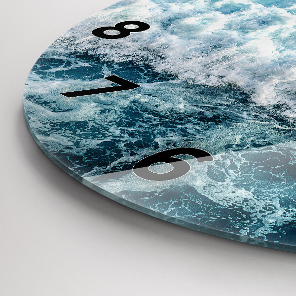Round glass clock Ocean waves