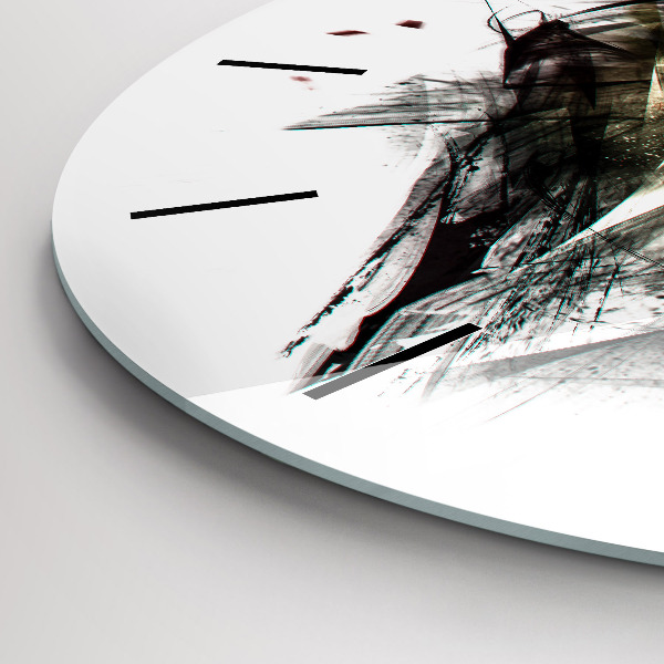 Round glass clock Drawn portrait of a wolf