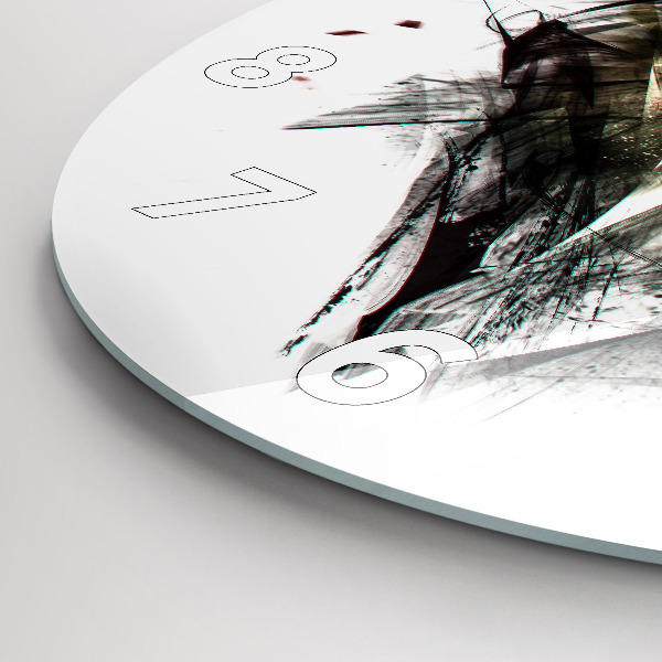 Round glass clock Drawn portrait of a wolf