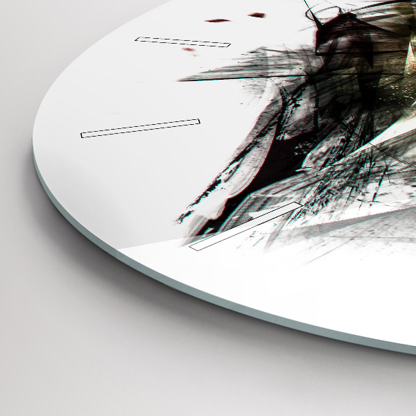 Round glass clock Drawn portrait of a wolf