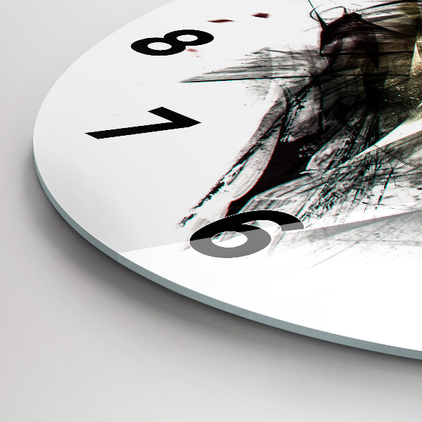 Round glass clock Drawn portrait of a wolf
