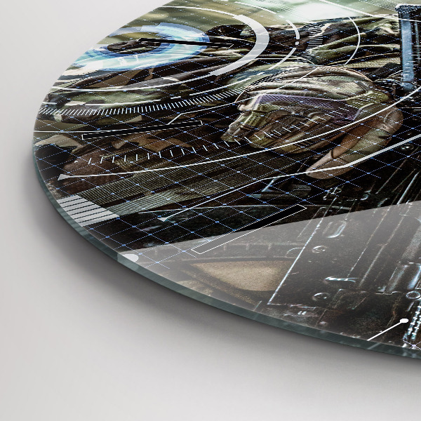 Round glass clock Soldier with a gun