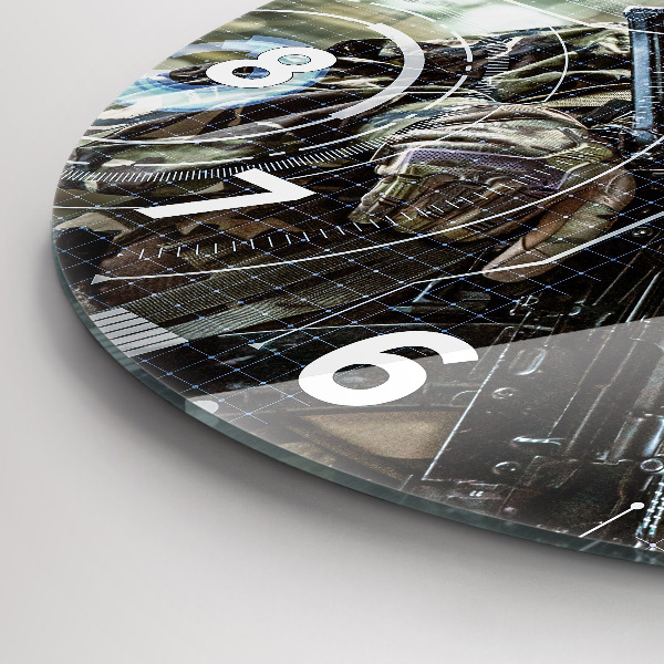 Round glass clock Soldier with a gun