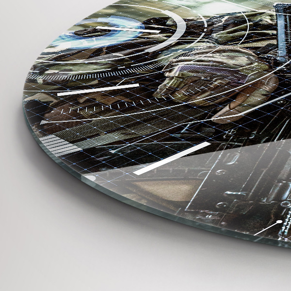 Round glass clock Soldier with a gun