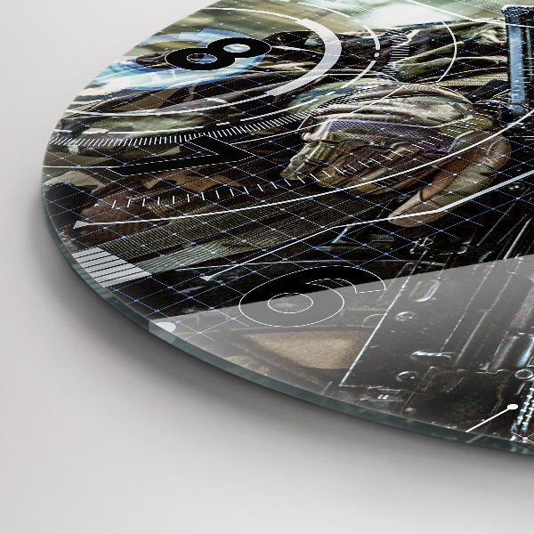 Round glass clock Soldier with a gun