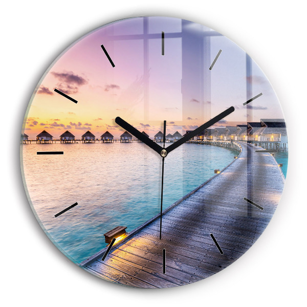 Round glass clock Sunset Maldives