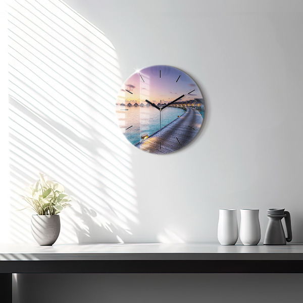 Round glass clock Sunset Maldives