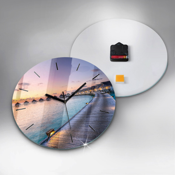 Round glass clock Sunset Maldives