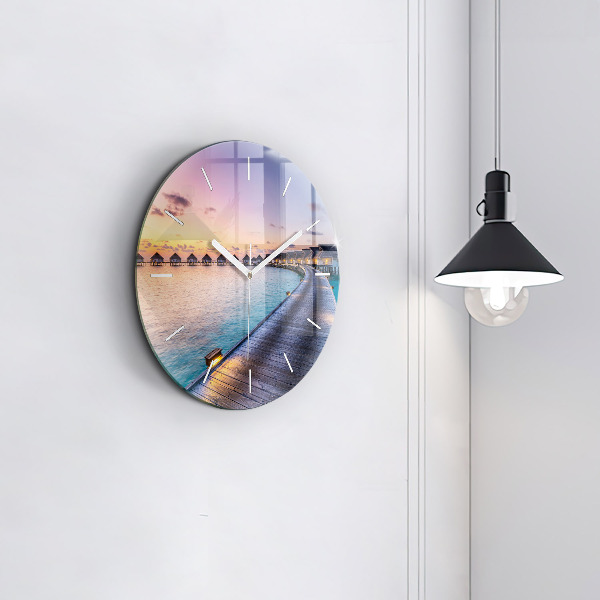 Round glass clock Sunset Maldives