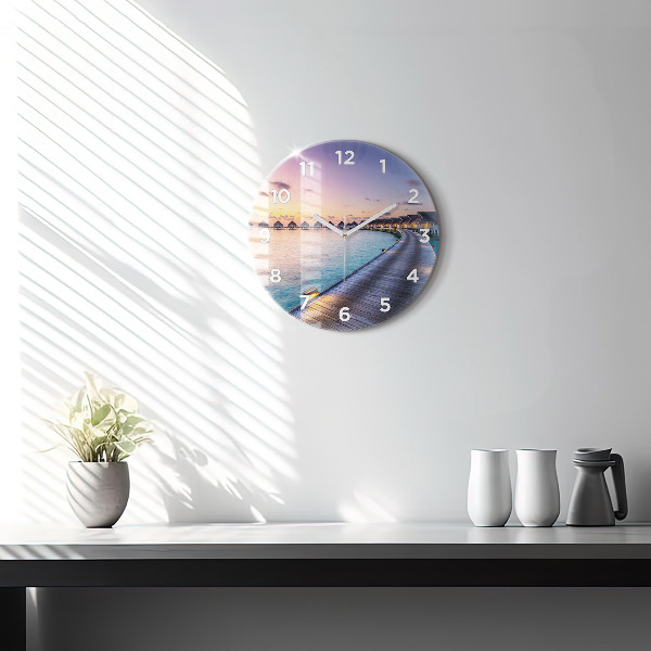 Round glass clock Sunset Maldives
