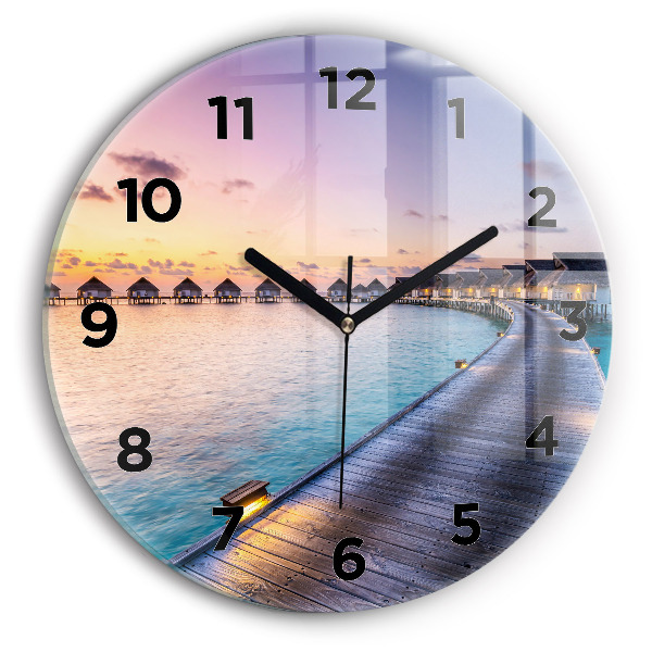 Round glass clock Sunset Maldives