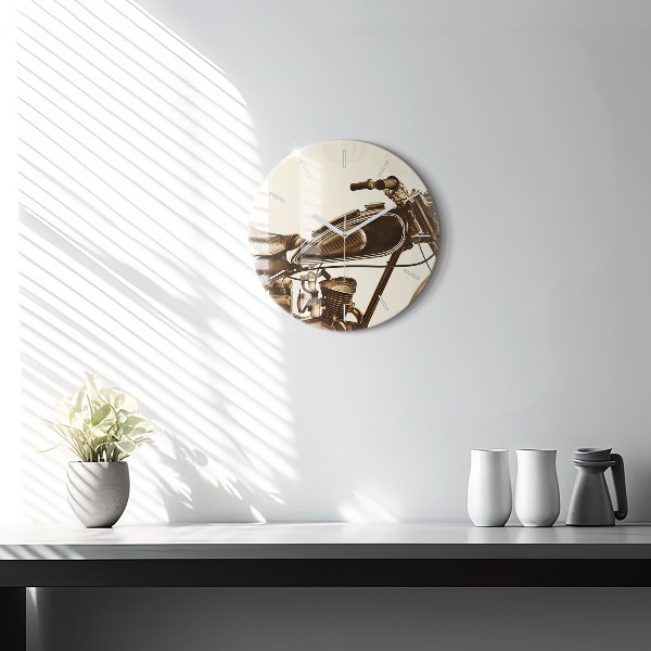 Round glass clock Vintage Motorcycle Sepia