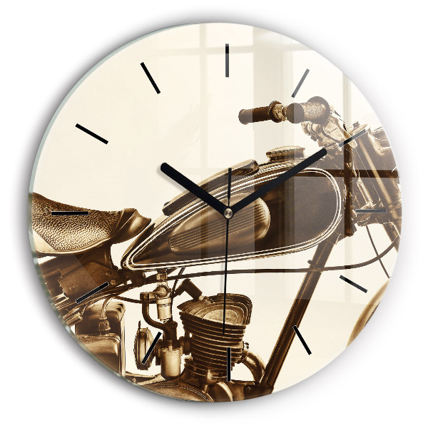 Round glass clock Vintage Motorcycle Sepia