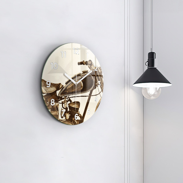 Round glass clock Vintage Motorcycle Sepia
